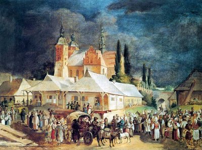 1845 - Market in Opatow, Poland