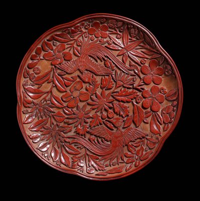 Tray in the Form of a Plum Blossom with Birds and Flowers