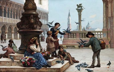 1912 - Feeding the pigeons