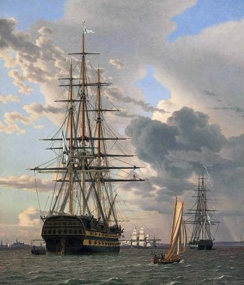 1828 - Ships at anchor, Helsingor, Denmark