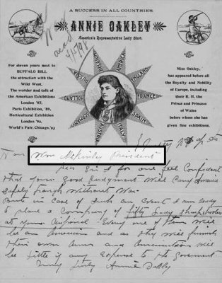 April 5, 1898 - Annie Oakley's letter to the President