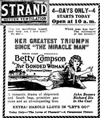 October 7, 1922 - Newspaper ad