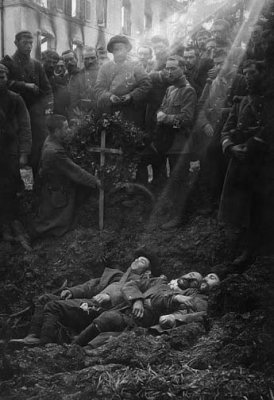 Burial of French soldiers in a shell hole