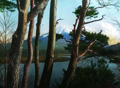 c. 1915 - Mount Fuji through Pines