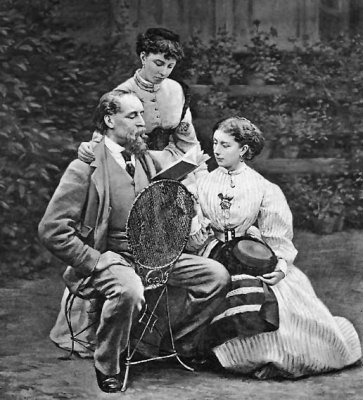 1866 - Charles Dickens reading to his daughters Mamie and Katie