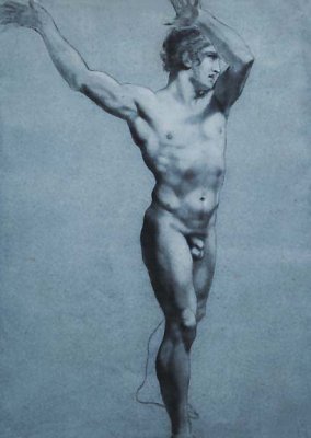 1800 - Standing male nude with both arms raised