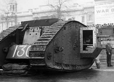 November 1917 - Tank in Trafalgar Square, London