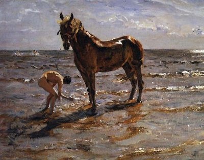 1905 - Bathing a horse