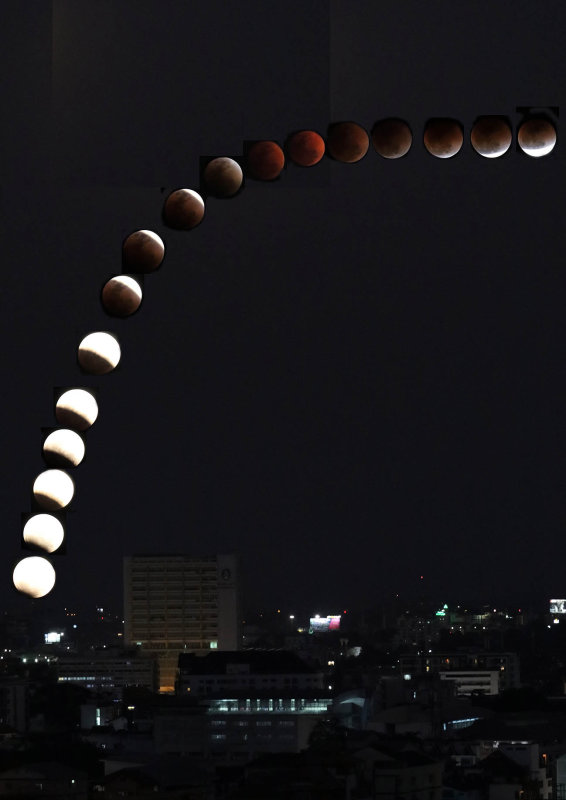 full blue blood red  lunar eclipse over chiang mai (roughly shopped)