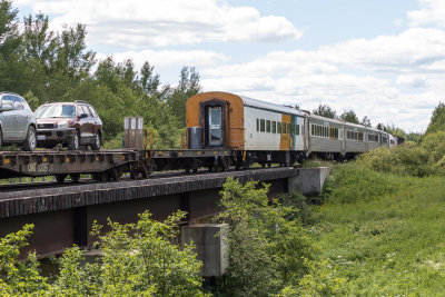 Flatcars for vehicles and passenger coaches coming into Moosonee