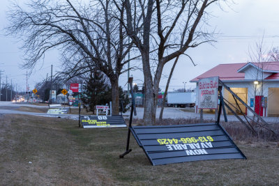 Signs along Dundas Street East knocked over by high winds 2018 April 4th.