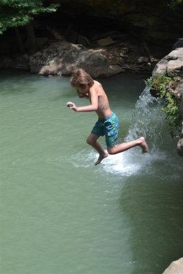 Falling Water Waterfalls, Adrian Jumping in 