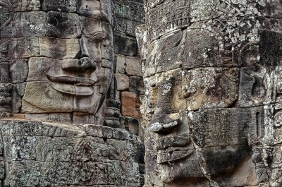 Two Stone Faces at Bayon