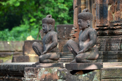 Banteay Srei Guarded by Two Kneeling Statues