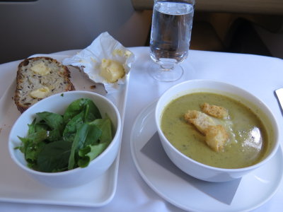 Qantas business class meal Sydney to Jakarta