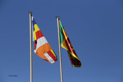 Buddhist prayer flag and Sri Lankan National flag, Kandy