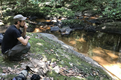 A forest stream in Sinharaja NP, Ken looking pensive