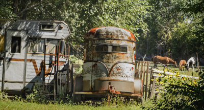 Horse Trailer and Old Motor Home