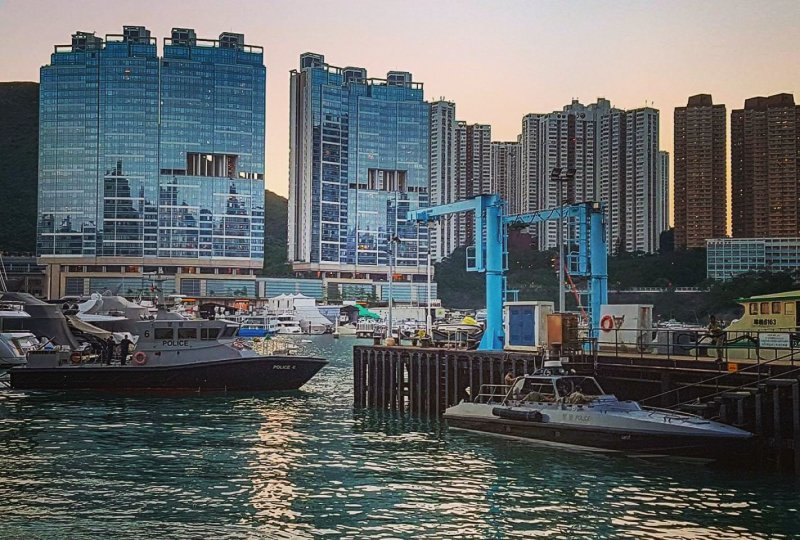Hong Kong Marine Police small craft retuning from patrol.  