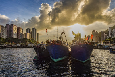 Sunset in Aberdeen Harbour, Hong Kong Island