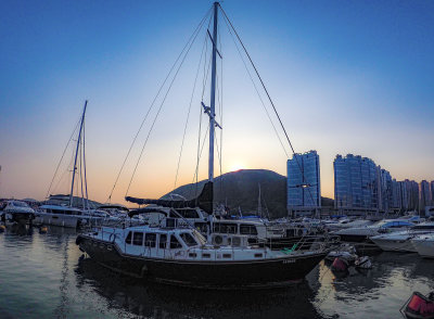 Sunset over the Typhoon Shelter viewed from the deck of Watermark
