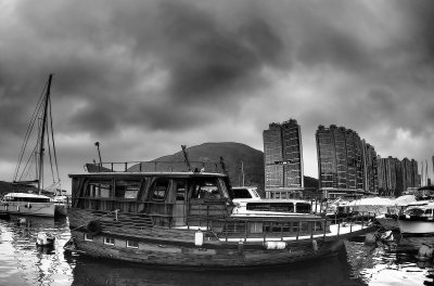 a grey and gloomy morning in the Typhoon Shelter, Aberdeen, Hong Kong