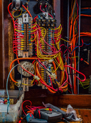 Vintage yacht electrical control center, Hong Kong