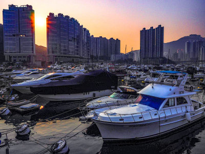 Revisiting a favorite.  Sunset in the Typhoon Shelter, Aberdeen Hong Kong