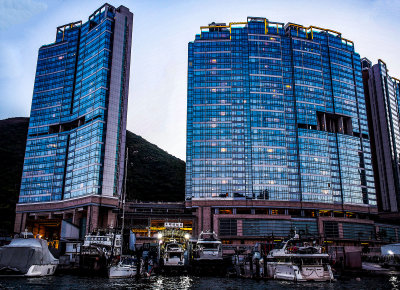 Boat yards and  luxury condos.  Aberdeen Typhoon Shelter, Hong Kong