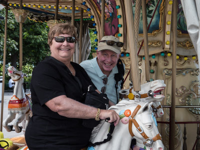 Mike and Jan on a mini carousel
