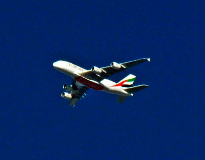 Emirates Airlines (A6-EOP) Airbus 380-861 Over Burton-on-Trent, Staffordshire