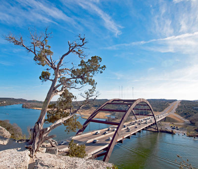The prototypical image of the Penneybacker Bridge, Austin, TX