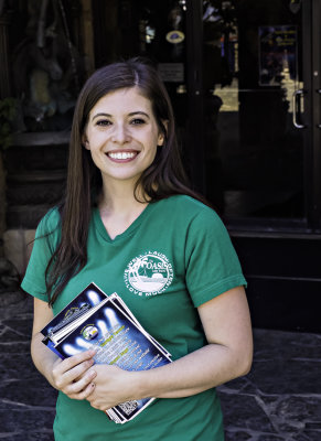 This young lady was greeting customers at the front entrance