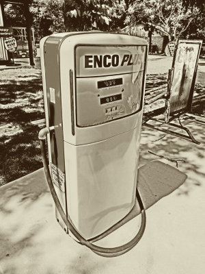 Simulated old photo of ENCO gas pump