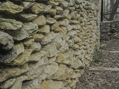 Stone wall at back of property