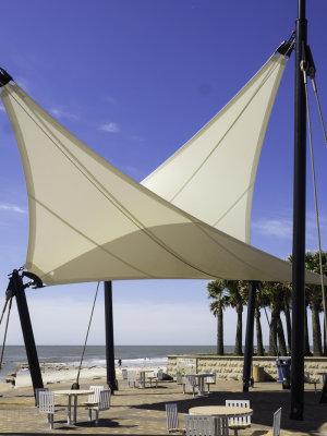 Canvas structure shading tables at Seawall Park.