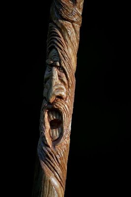 Wood spirit hiking stick-face 4