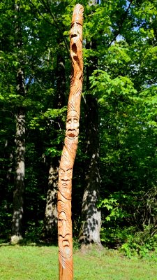 Wood spirit hiking stick- faces 1,2,3,&4