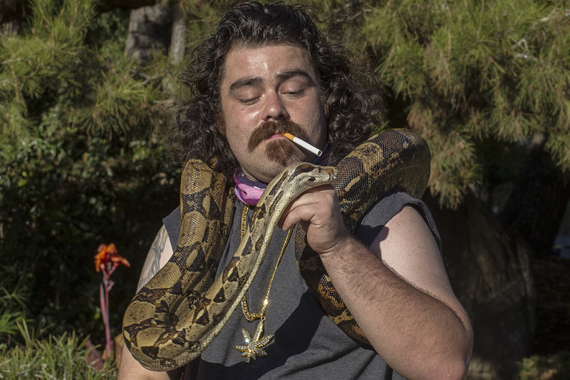 10/23/2018  I saw this guy with his pet Colombian Boa Constrictor at Lakeside Park in Oakland today.
