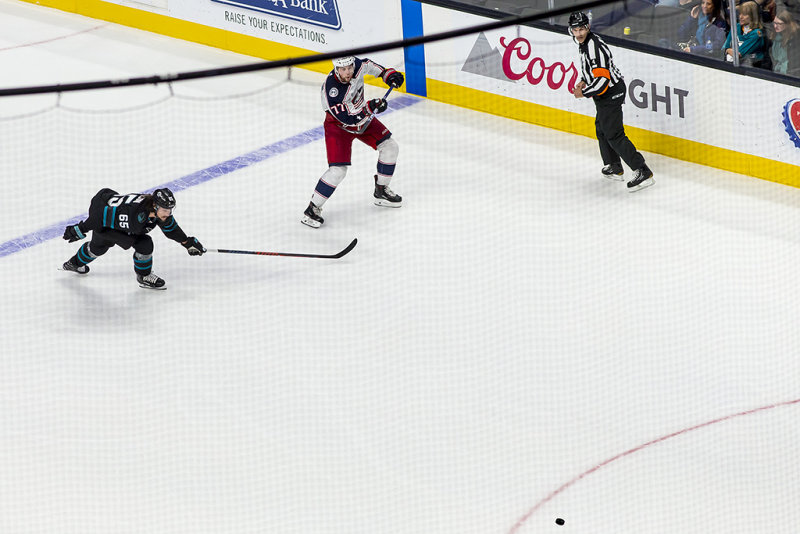 Josh Anderson shoots at the empty net