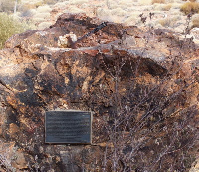 Memorial to Reg Spriggs - note the geologist's hammer
