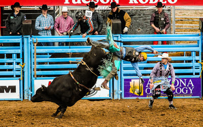 Cole Long is bucked off Little Bill in the Bull Riding competition