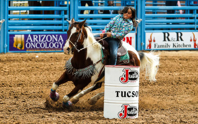Rider in the Junior Rodeo Barrel Racing competition