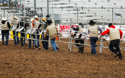 Tucson Rodeo Grounds keeping crew works the arena 