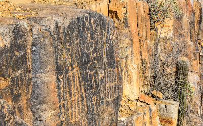 Petroglyphs on a cliff along the King Canyon Trail in Saguaro National Park