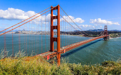 The Golden Gate Bridge with San Francisco in the distance from Golden Gate National Recreation Area