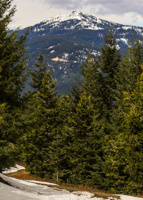 View of the snow covered Pilot Rock Road in Cascade-Siskiyou National Monument