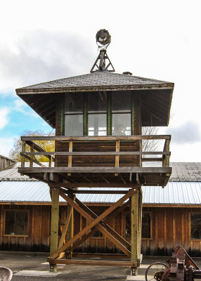 An original guard tower on display at the Tule Lake Segregation Center Museum