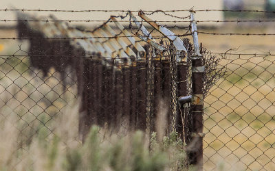 Barbed wire and chain link fence around the Tule Lake Segregation Center