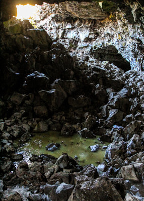 Frozen pond in Heppe Ice Cave in Lava Beds National Monument